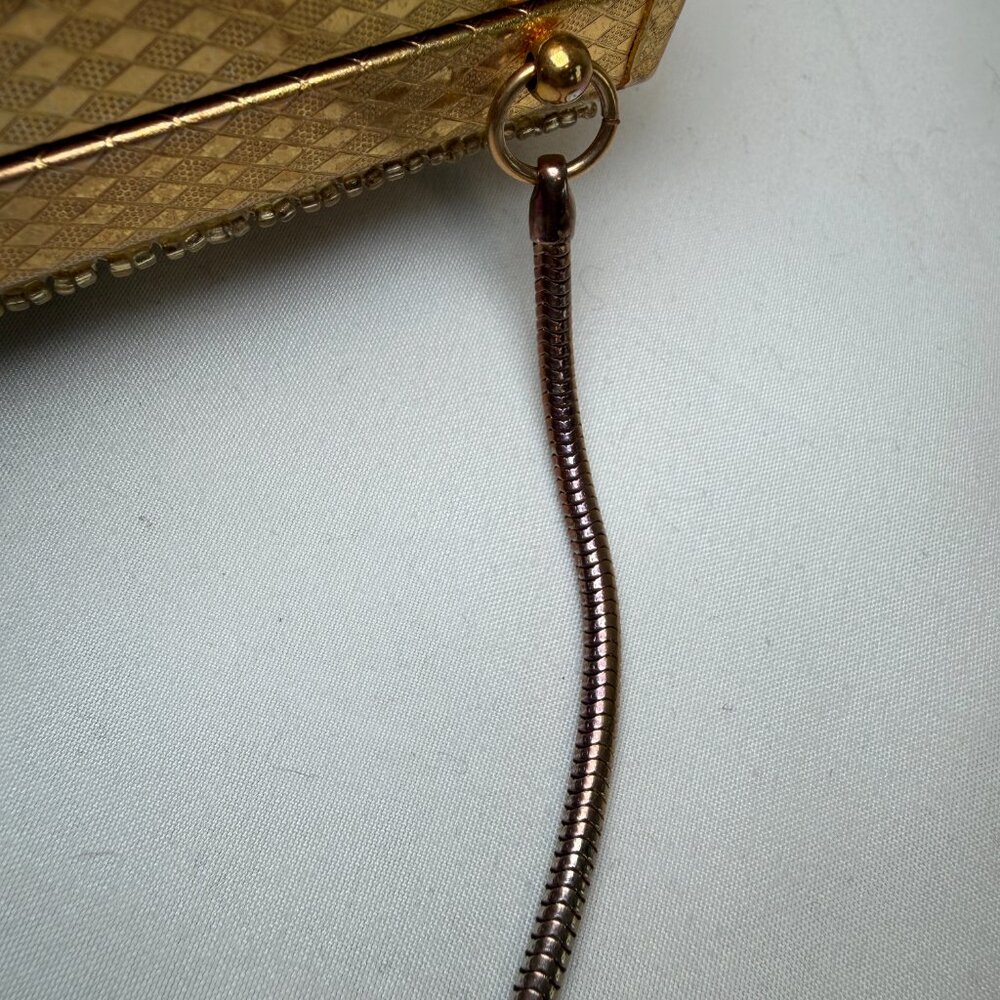 Vintage 50s Gold Beaded Minaudière Clutch Evening Bag Purse - Picture 16 of 16